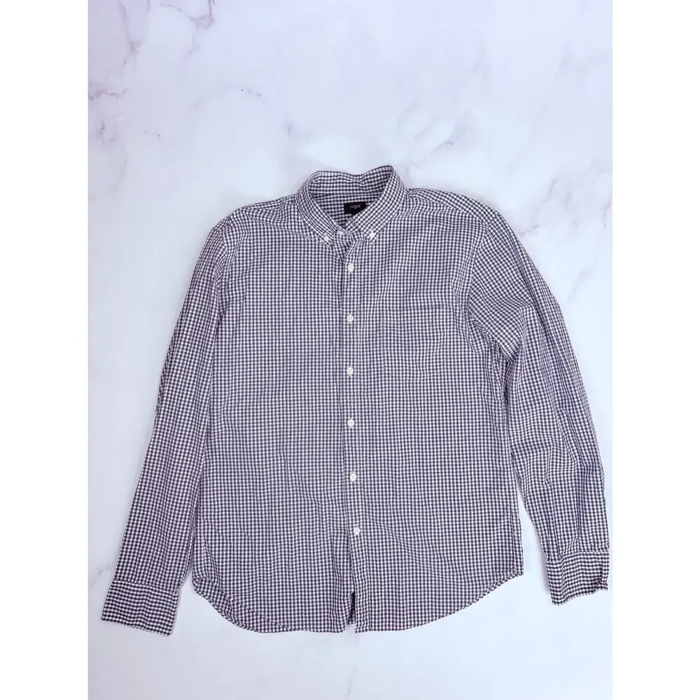 J.Crew Men’s Large Navy White Gingham Check Button Down Shirt Cotton Classic Fit